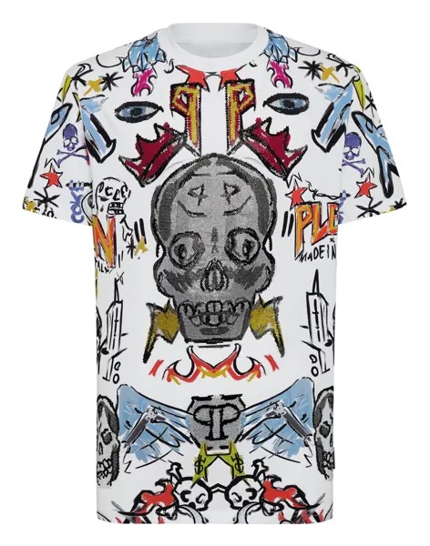 Футболка с круглым вырезом SS с кристаллами Philipp Plein, цвет White / Multicolored