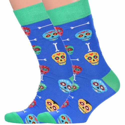Носки PARA socks, 2 пары, размер 41-45, мультиколор, синий