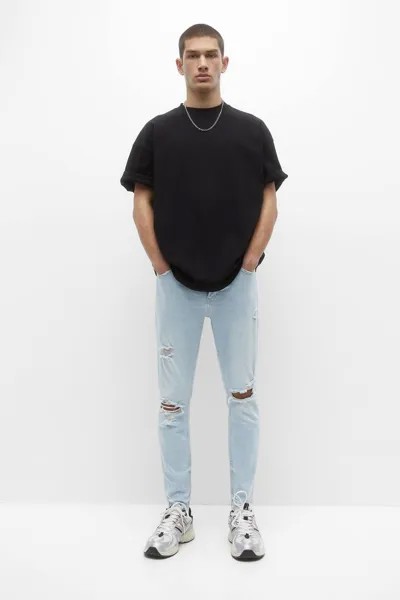 Рваные джинсы скинни Pull&Bear, бледно-голубой