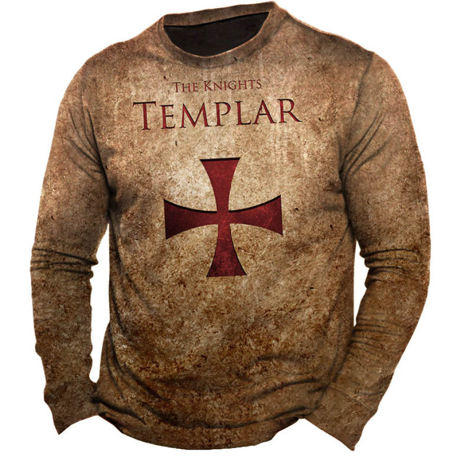 Мужская винтажная футболка с длинным рукавом и принтом Templar Cross