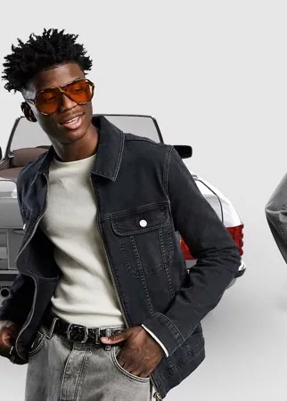 Черная выбеленная облегающая джинсовая куртка на молнии ASOS DESIGN-Черный цвет