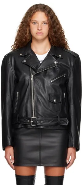 Moschino Jeans Черная кожаная куртка с кристаллами