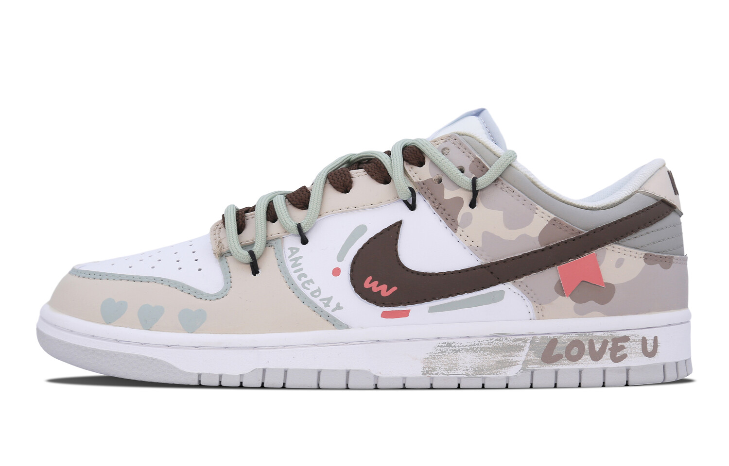 Кроссовки Nike Dunk Skateboarding Shoes Women's Low-top Black/grey/white, хаки