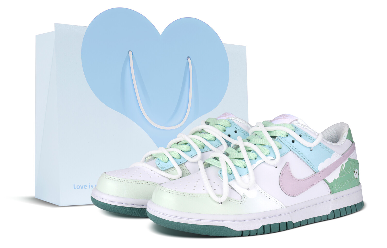 Кроссовки Nike Dunk Skateboarding Shoes Women's Low-top White, светло-зеленый