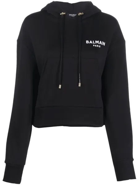 Balmain худи с кулиской и логотипом, черный