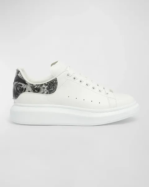 Мужские кожаные низкие кеды большого размера Larry Wax Flower Alexander McQueen, цвет White-Multi