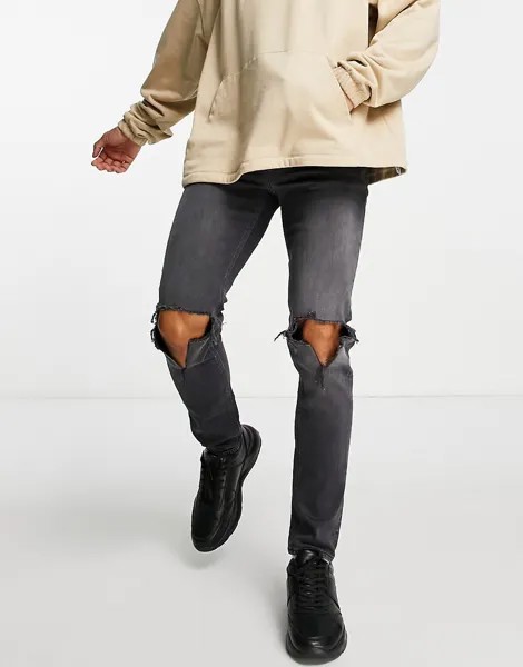 Черные джинсы скинни со рваной отделкой ASOS DESIGN-Черный цвет