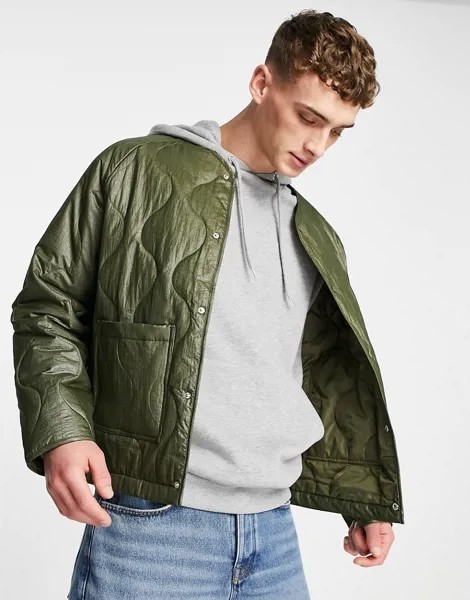 Стеганая куртка цвета хаки ASOS DESIGN-Зеленый цвет