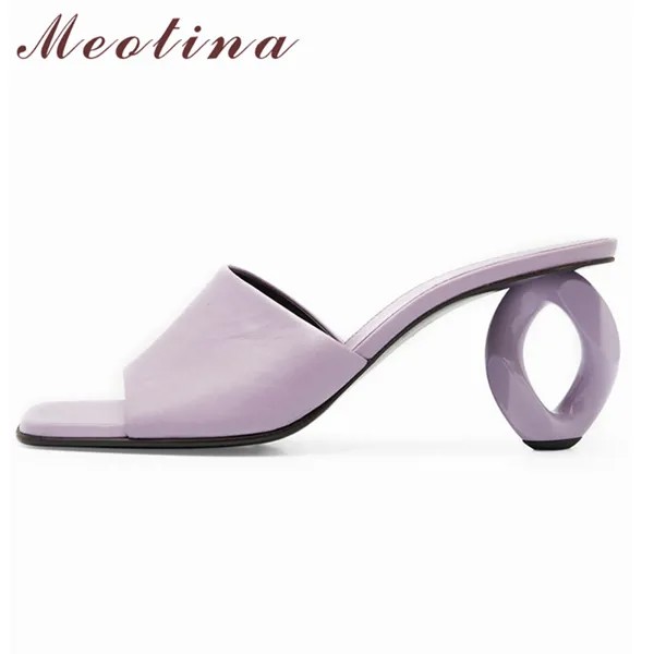 Сланцы Meotina женские из натуральной кожи, повседневные туфли на высоком каблуке, странный стиль, летняя фиолетовая обувь, 40