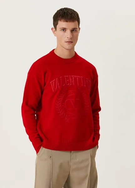 Красный шерстяной свитер с вышитым логотипом Valentino