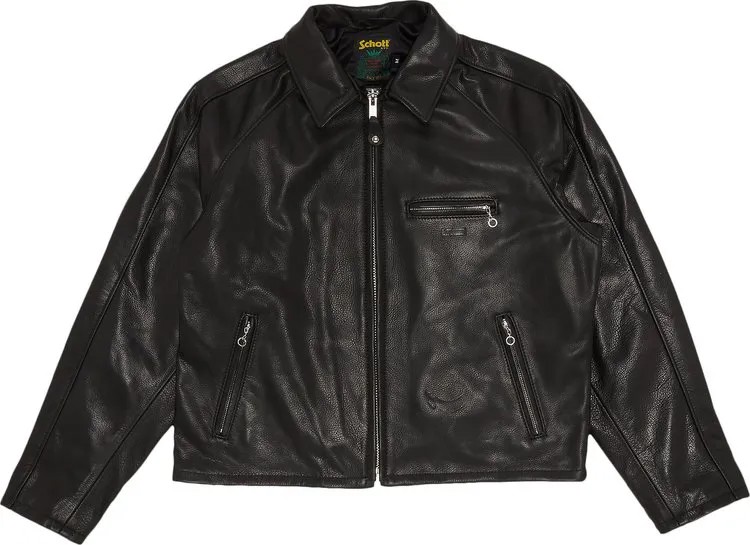 Куртка Supreme x Schott Leather Racer Jacket 'Black', черный