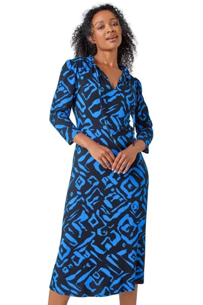 Синее эластичное платье миди Roman Petite с абстрактным принтом