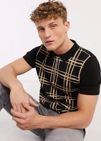 Черное поло в клетку New Look-Черный