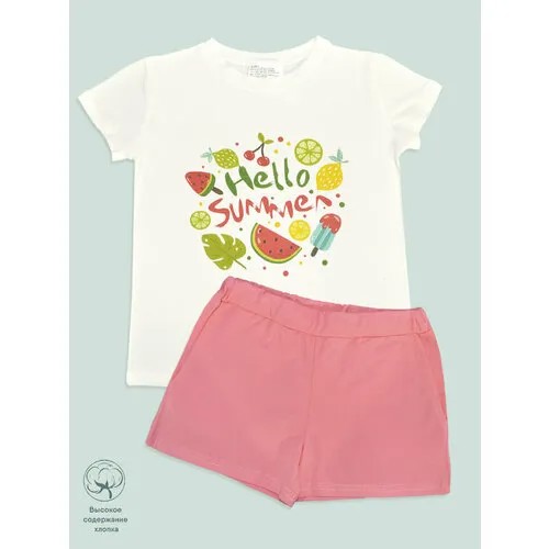 Пижама Камелия, футболка, шорты, карманы, размер 110-60, коралловый