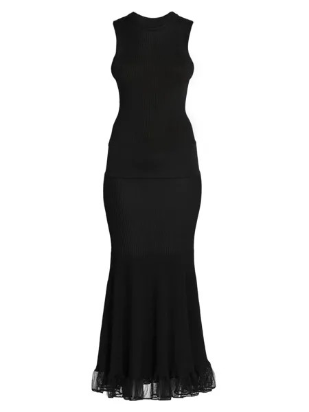 Платье-миди без рукавов с украшением из тюля Jil Sander, черный