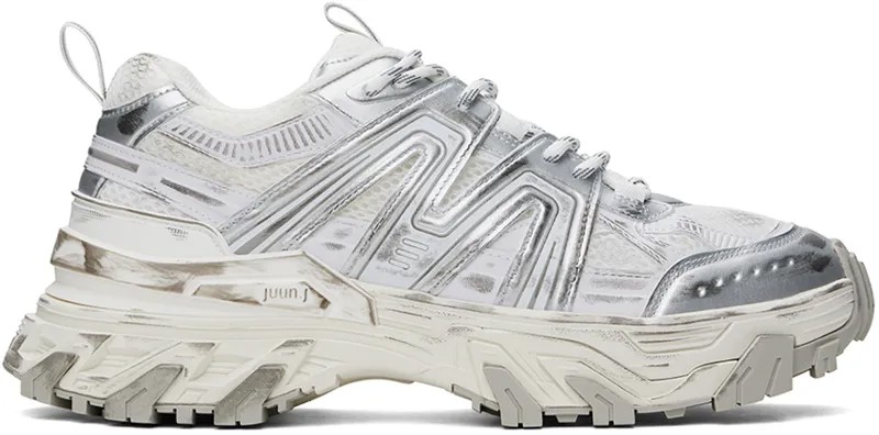 Бело-серебряные кроссовки со вставками Juun.J