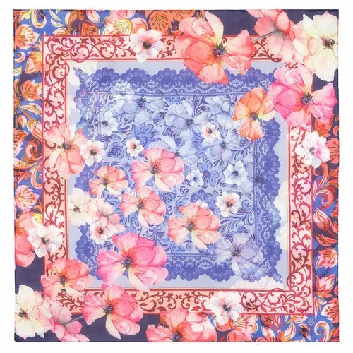 Платок Павловопосадская платочная мануфактура,70х70 см, фиолетовый, розовый