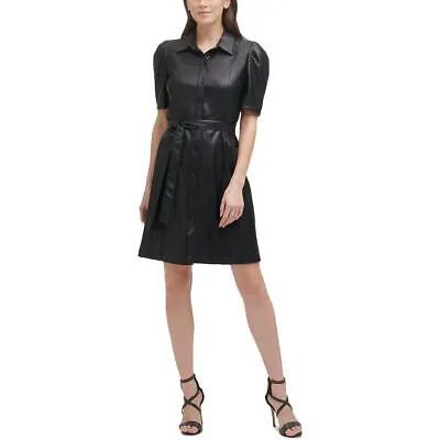 DKNY Женское платье-рубашка из искусственной кожи с пышными рукавами BHFO 2780
