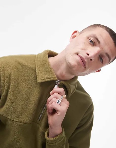 Selected Homme – рубашка-поло из плюшевого меха зеленого цвета с короткой молнией