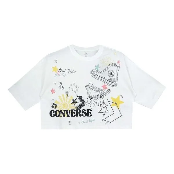 Футболка (WMNS) Converse NOTEBOOK DOODLE OS CROP Tee White OPTICAL White, белый