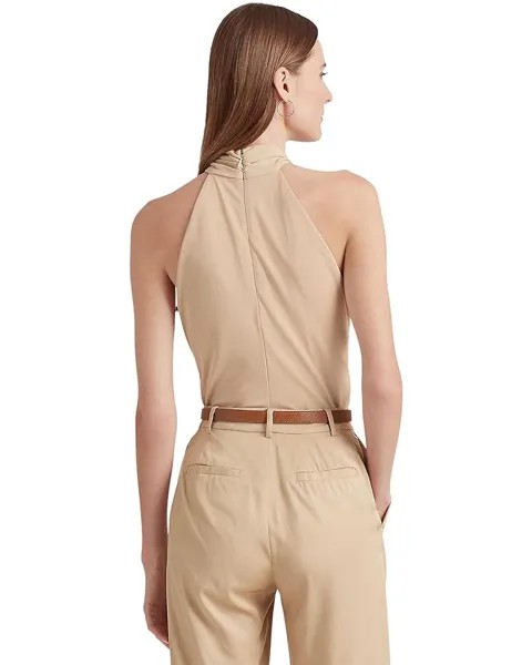 Топ LAUREN Ralph Lauren Stretch Jersey Ring-Front Halter Top, цвет Birch Tan