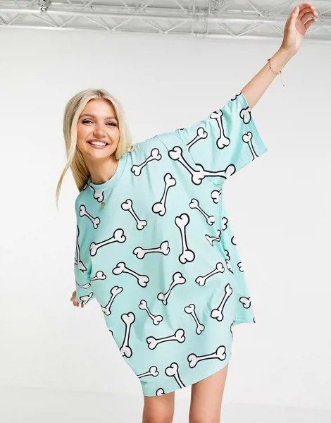 Платье-футболка в стиле oversized со сплошным принтом косточек ASOS DESIGN-Multi
