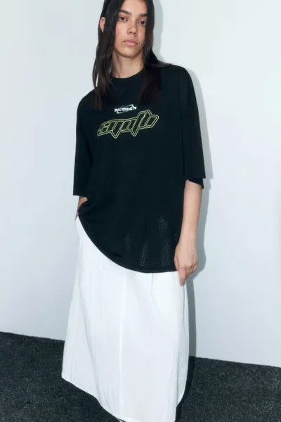 Футболка oversize спортивная из сетки с принтом