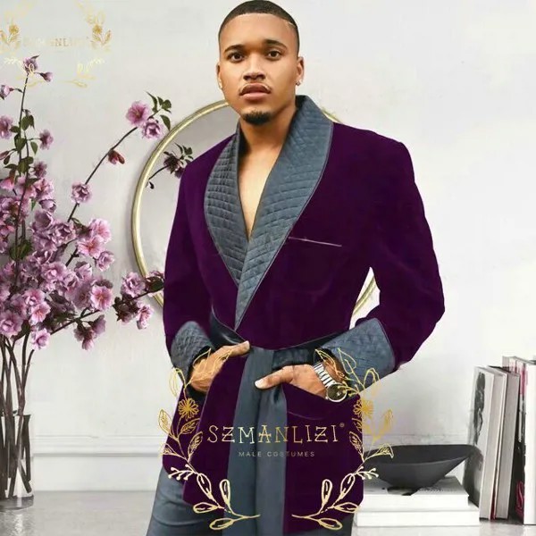 SZMANLIZI новые фиолетовые Бархатные костюмы для выпускного для мужчин приталенные смокинги для жениха на свадьбу мужской блейзер для вечеринк...