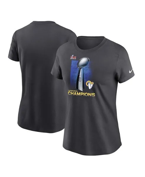 Женская антрацитовая футболка Los Angeles Rams Super Bowl LVI Champions Lombardi Trophy Nike