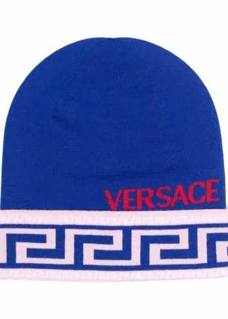 Versace шерстяная шапка бини с узором Greca