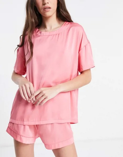 Атласная пижамная футболка розового цвета ASOS DESIGN – Выбирай и Комбинируй-Розовый цвет