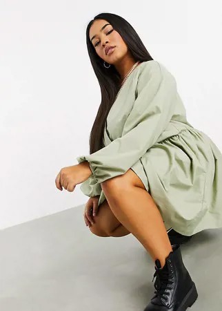 Свободное платье хаки в стиле casual с запахом ASOS DESIGN Curve-Зеленый цвет