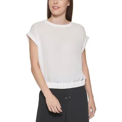DKNY Женская блузка-рубашка цвета слоновой кости с полосками снизу и вырезом сзади, M BHFO 3911