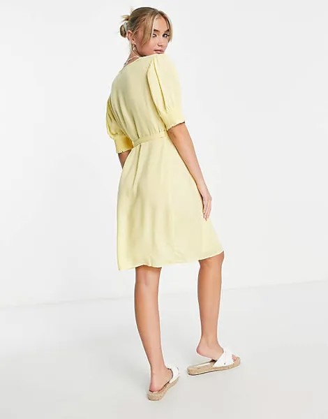 Желтое мини-платье с запахом Pieces