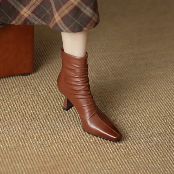 Длинные зимние ботинки для женщин Корейская версия Ботильоны на каблуке обувь для женщин элегантная обувь с квадратным носком на молнии