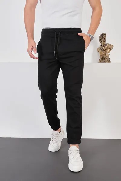 Мужские черные хлопковые брюки-джоггеры с эластичной резинкой на талии и штанинах Z Giyim