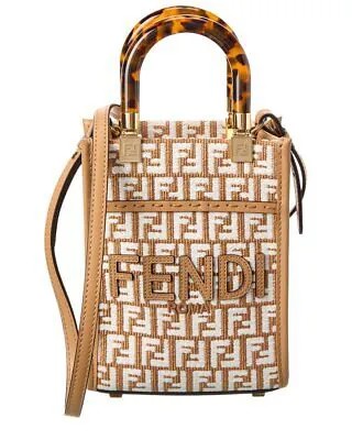 Женская сумка-тоут Fendi Sunshine Mini из рафии и кожи коричневого цвета