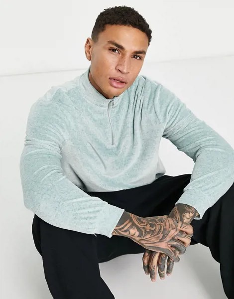 Фактурный oversized-лонгслив зеленого меланжевого цвета с высоким воротником на молнии ASOS DESIGN-Зеленый цвет