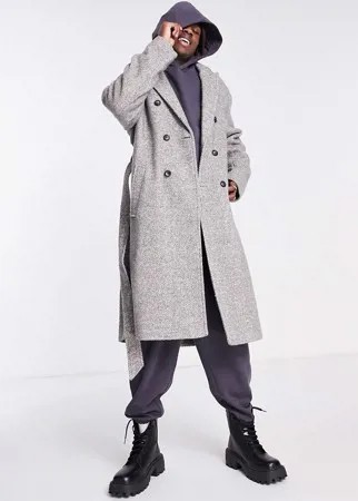 Серое oversized-пальто с узором 