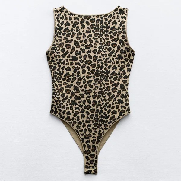 Боди-комбинезон Zara Leopard Animal Print Stretch Knit, коричневый/мультиколор