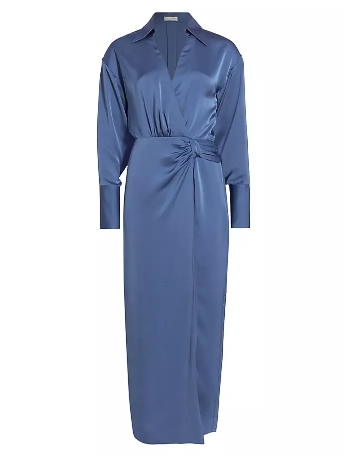 Атласное платье-рубашка с драпировкой Aurora Ramy Brook, синий