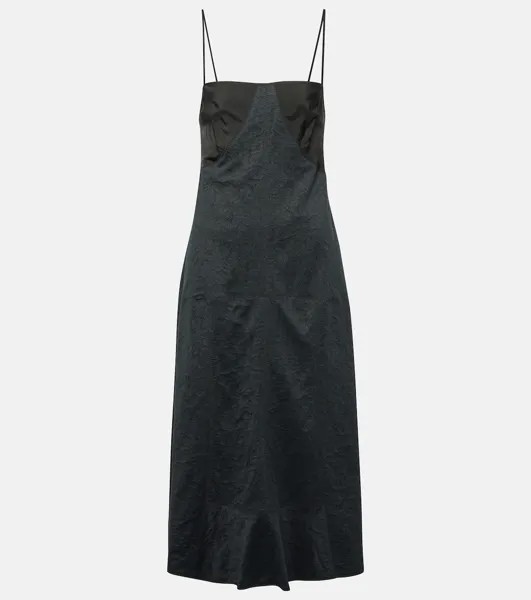 Платье миди из смесового хлопка с кружевной отделкой Jil Sander, черный