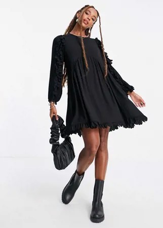 Черное свободное платье мини с оборками Vero Moda-Черный цвет