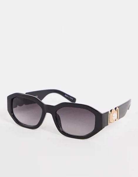Черные солнцезащитные очки в винтажном стиле с золотистой деталью Pieces-Черный