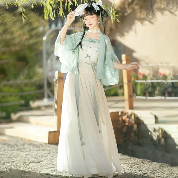 Новое поступление, женское летнее традиционное пушистое платье ханьфу в китайском стиле, женское Восточное винтажное платье-тройка с вышив...