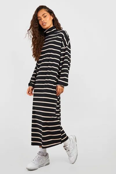 Платье миди из джерси в полоску Boohoo, черный