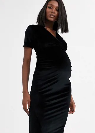 Эксклюзивное черное бархатное платье миди с запахом Blume Maternity-Красный