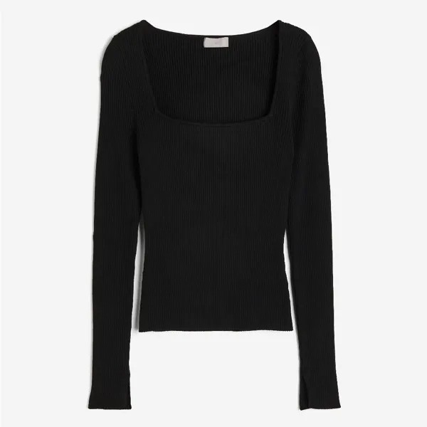 Лонгслив H&M Square-neck Rib-knit, черный