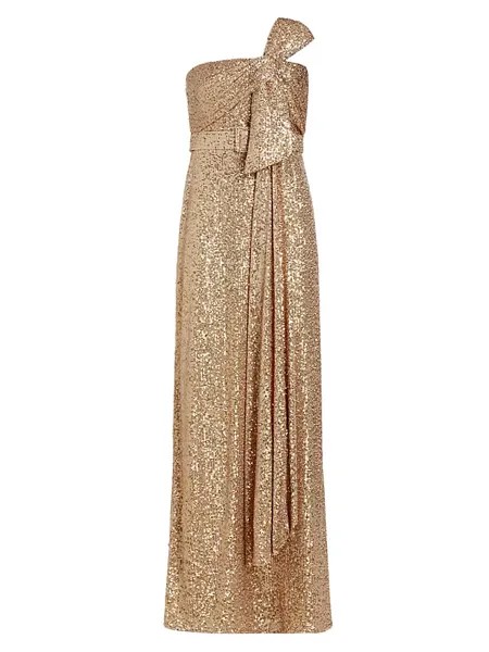 Платье без бретелек с пайетками и бантом Badgley Mischka, золото