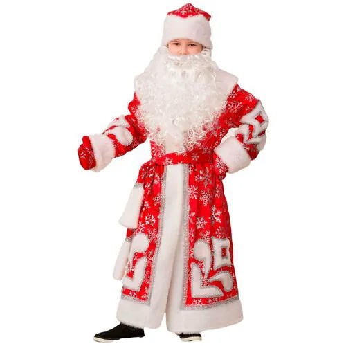 Карнавальный костюм «Дед Мороз», пальто с узором, шапка, рукавицы, р. 32, рост 128 см